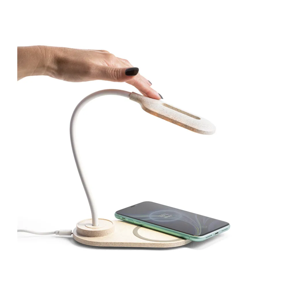 LEZZO. Luminária de mesa com carregador por indução super-rápido (15W), em ABS e fibra de palha de trigo - Thumbnail 3