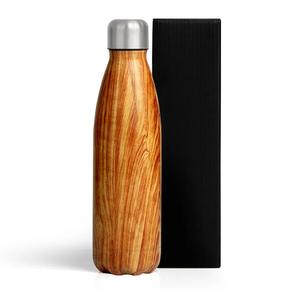 Garrafa Com Tampa Em Aço Inox - Amadeirado - 750Ml