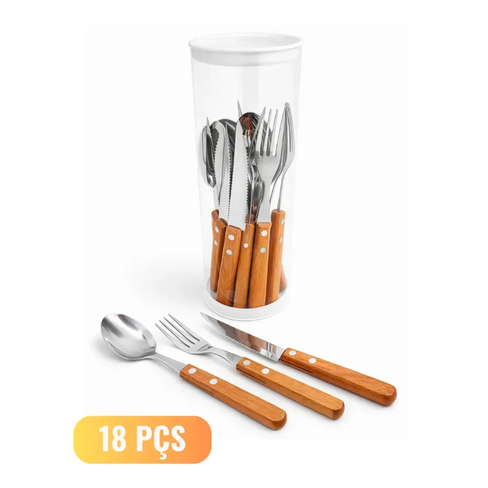 Faqueiro Em Inox / Bambu - 18 Pçs