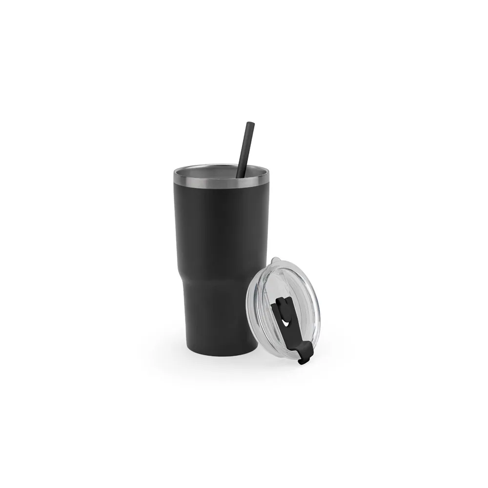 JOYNER M. Copo de viagem térmico e compacto, em aço inox 91% reciclado de parede dupla isolada a vácuo, com acabamento mate (600 mL) - Thumbnail 3