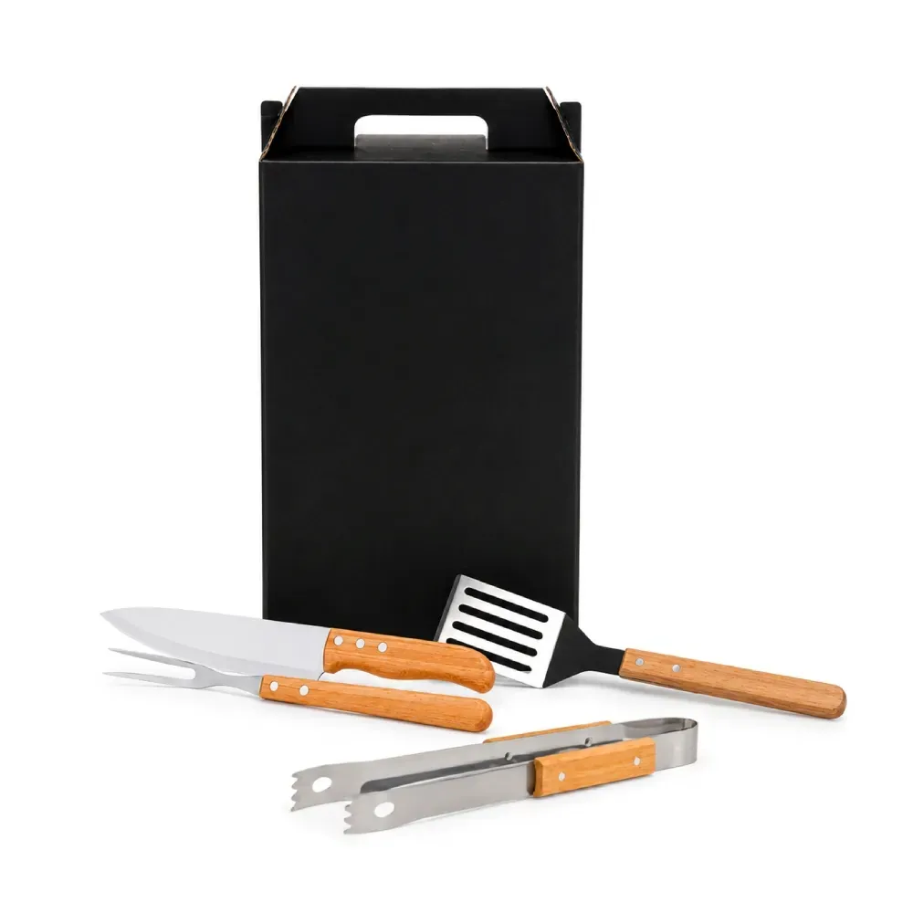 Conj. Para Churrasco Em Aço Inox / Madeira / Bambu - 4 Pçs