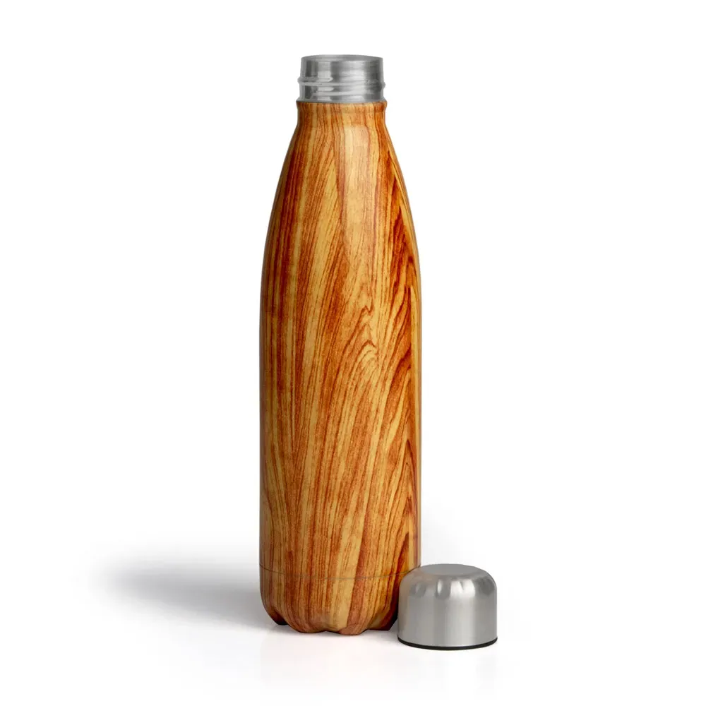 Garrafa Com Tampa Em Aço Inox - Amadeirado - 750Ml - Thumbnail 2