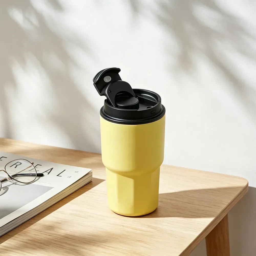 Copo Térmico Em Aço Inox - Amarelo Claro - 450 Ml - Thumbnail 5