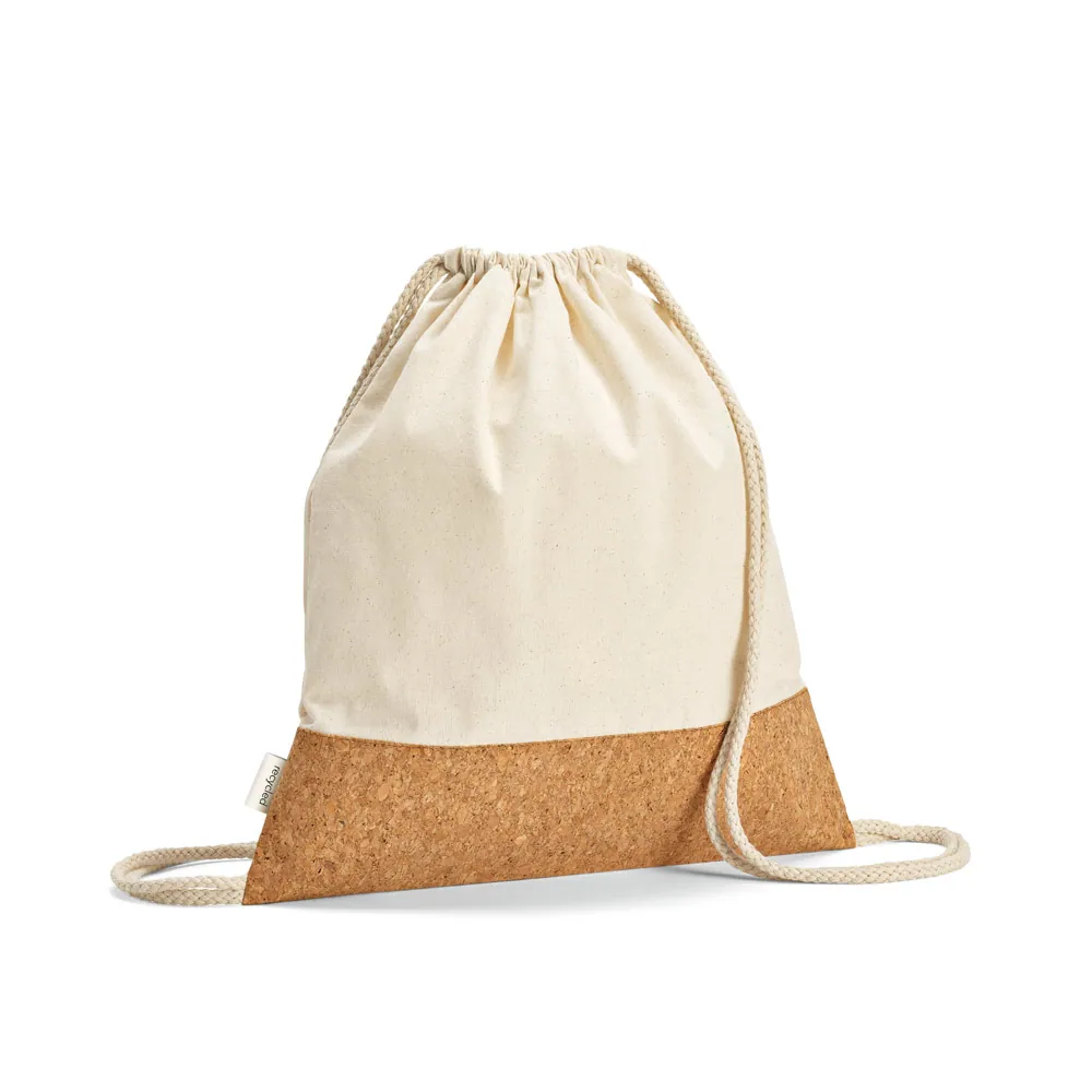 MANAUS BPACK. Sacola tipo mochila em 70% algodão reciclado e 30% poliéster reciclado (180g/m²) com base em cortiça - Thumbnail 4