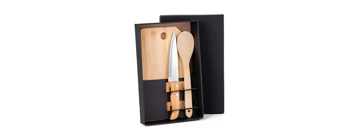 Kit Para Cozinha Em Bambu / Inox - 3 Pçs