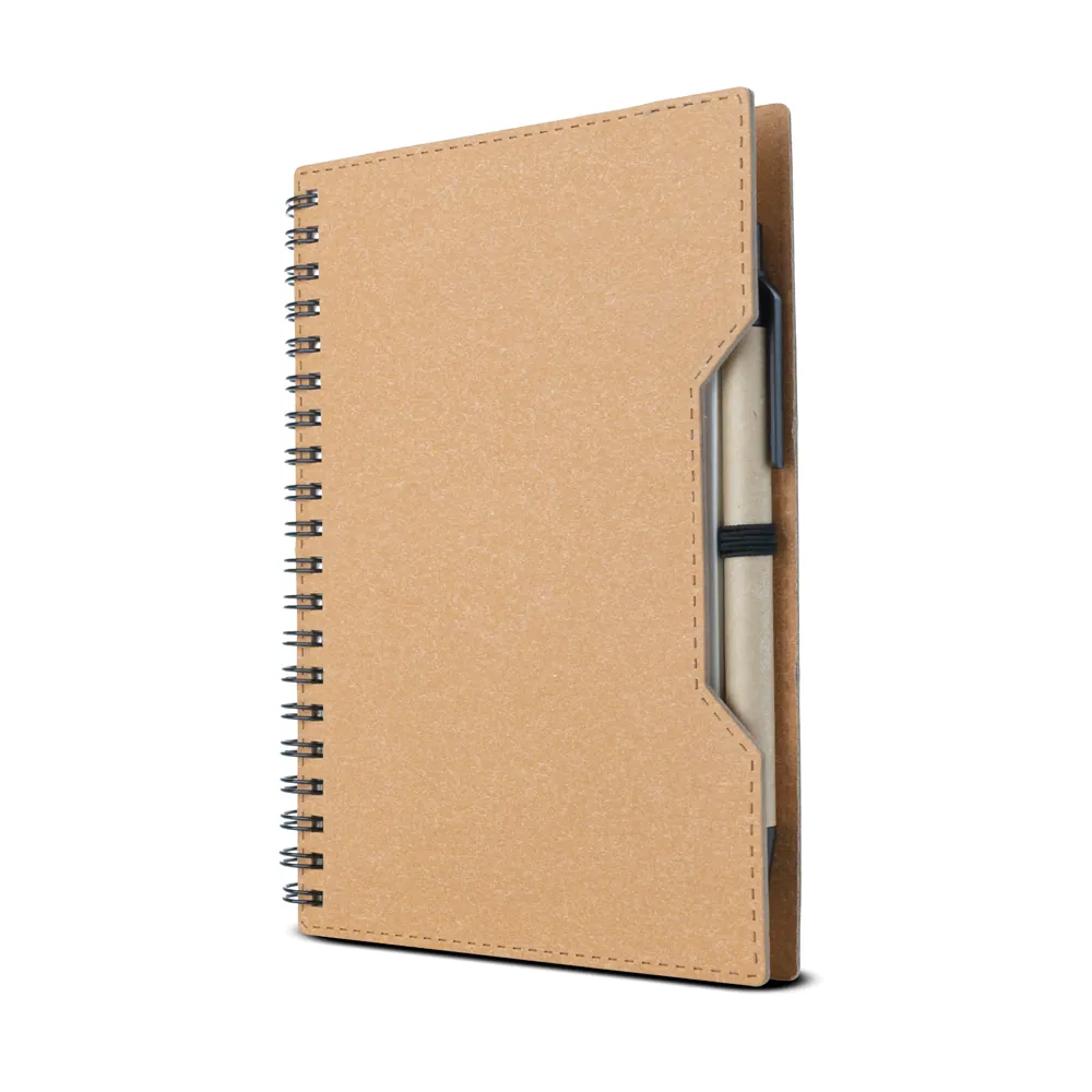 Caderno capa em papelão reciclado com caneta - Thumbnail 5
