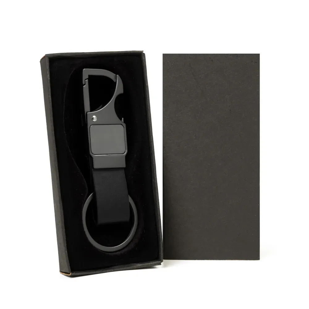 Chaveiro Mosquetão Em Metal/Pu - Cinza/Preto