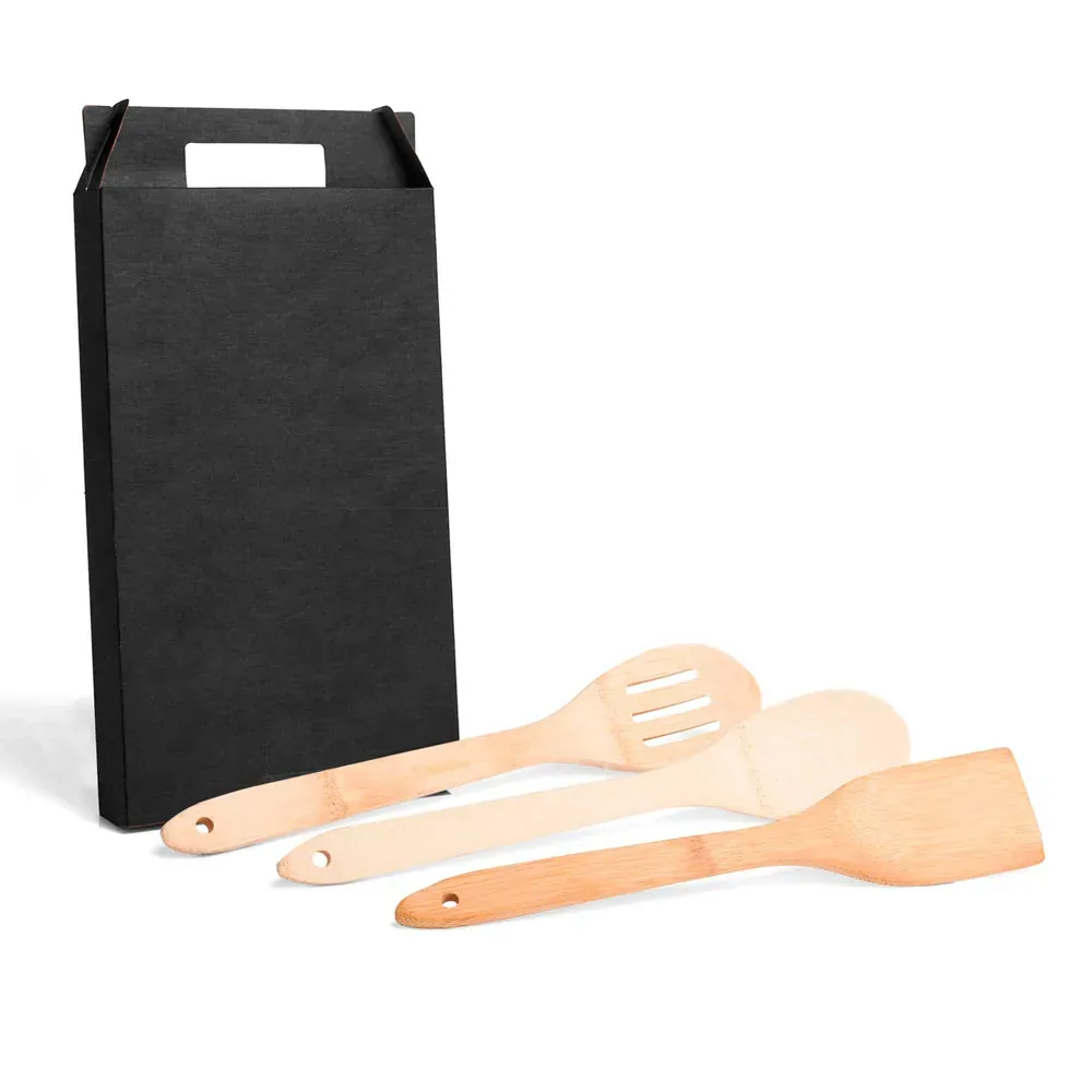 Kit De Utensílios Em Bambu 30Cm - 3 Pçs
