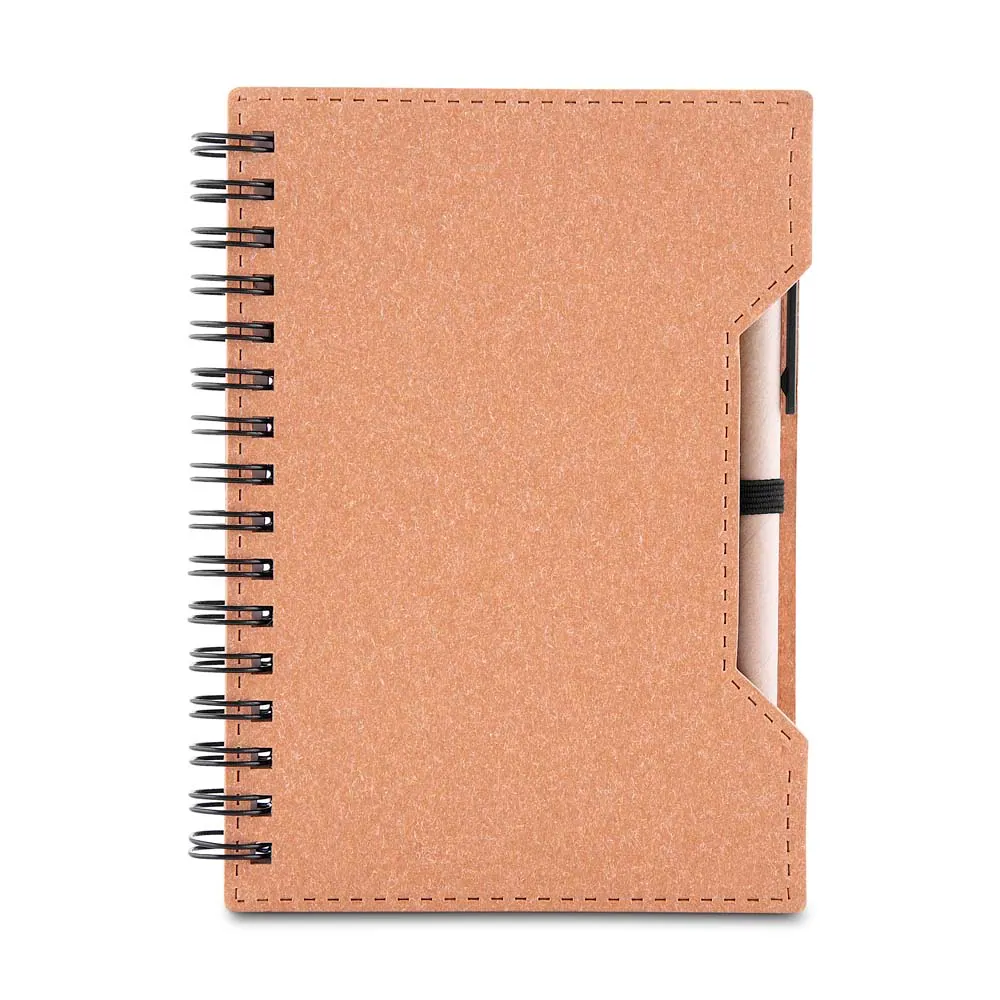 Caderno A6 capa em papelão reciclado com caneta - Thumbnail 2