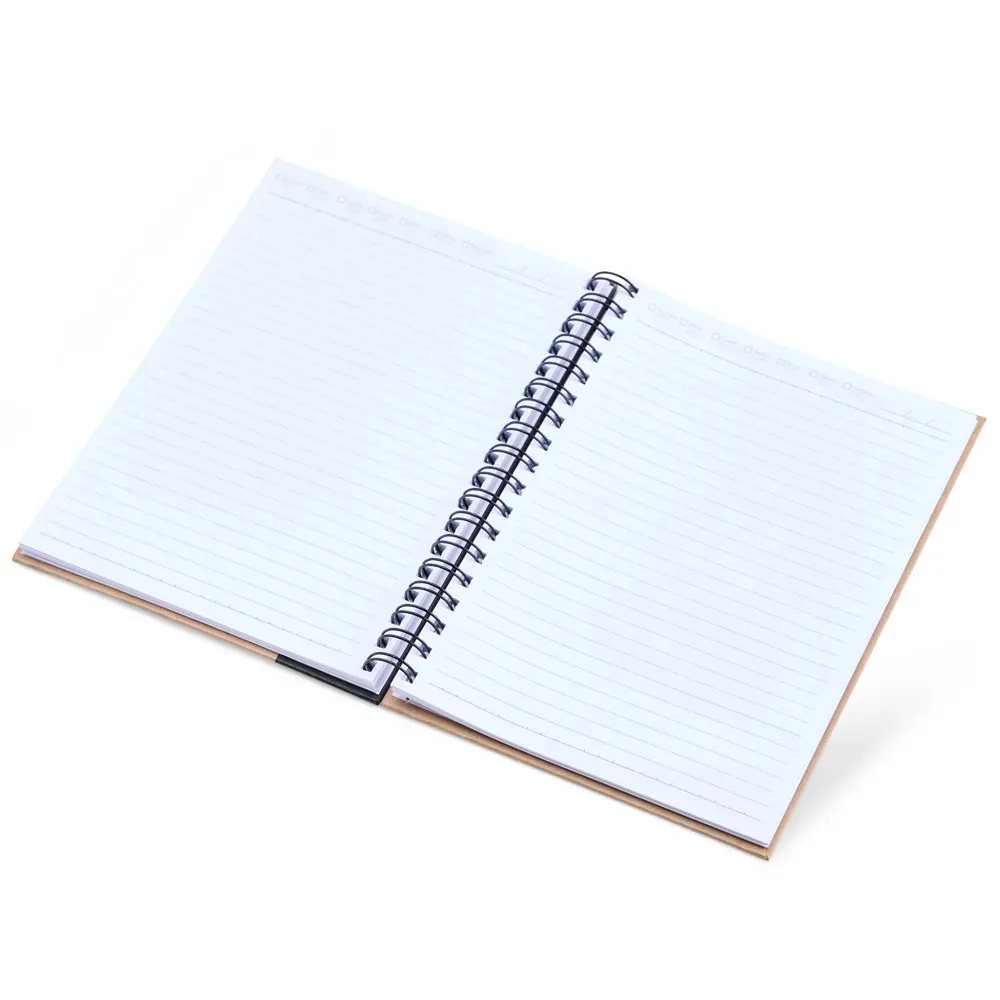 Caderno Pautado Com Wire-O - 23X18Cm - Bege/Preto - Thumbnail 3