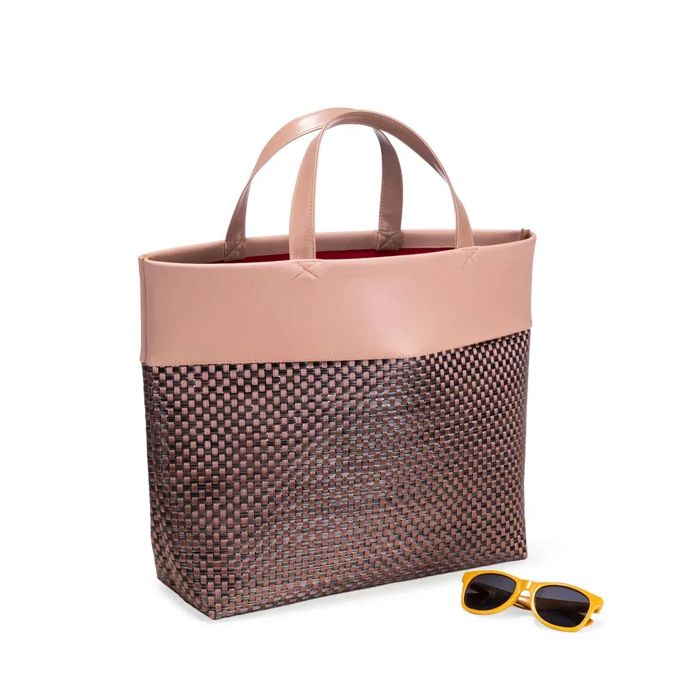 Sacola Em Pvc E Material Sintético - Premium - Rosa/Xadrez - 48X33X13 Cm