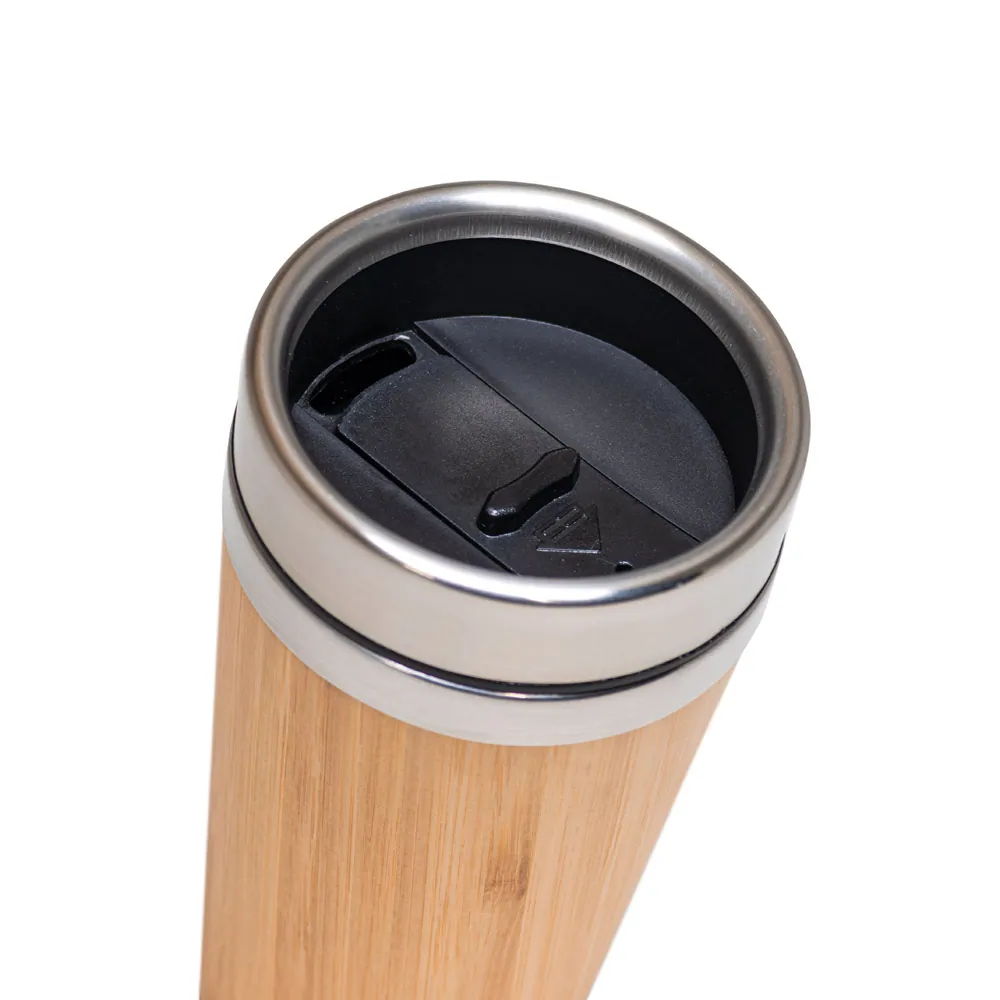 PIETRO. Copo de viagem térmico em aço inox e bambu, de parede dupla isolada a ar (500 mL) - Thumbnail 6