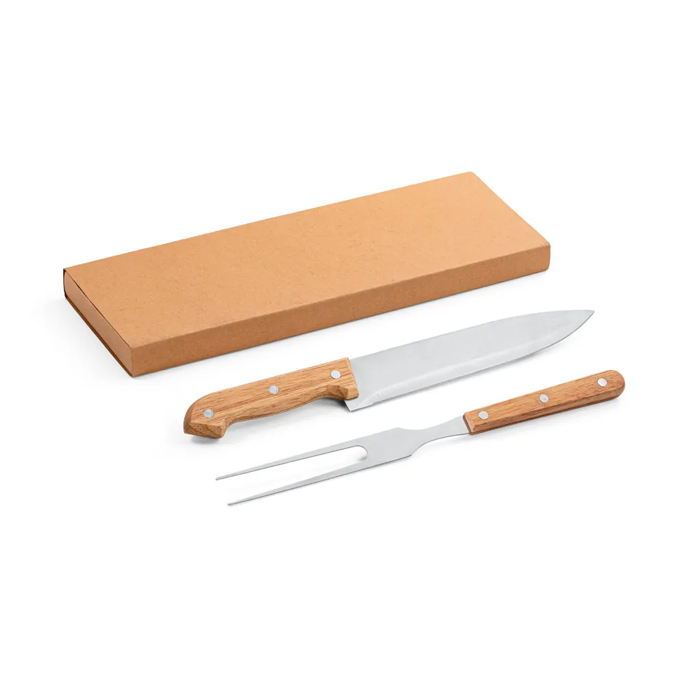 ALIOLI. Kit churrasco em caixa kraft com 2 utensílios em aço inox e bambu - Thumbnail 7
