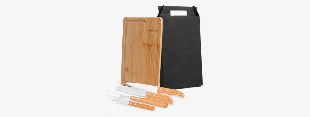 Conj. Para Churrasco Em Bambu / Madeira / Inox Dallas - 5 Pçs