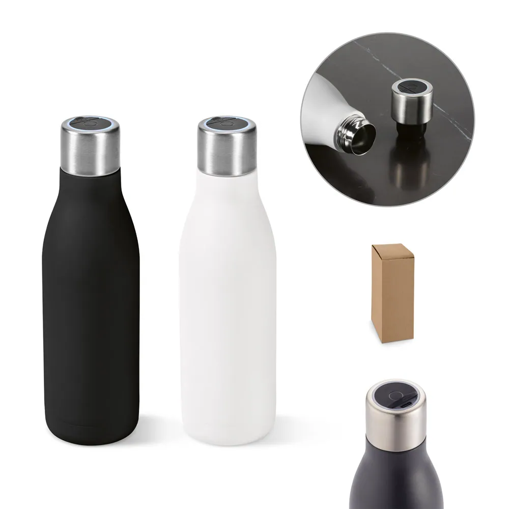 CHILWELL. Garrafa térmica em aço inox 90% reciclado de parede dupla com sistema de auto-sanitização UV (500 mL)