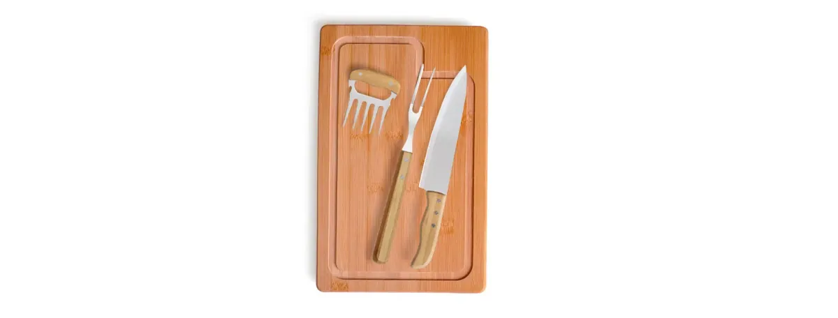 Kit Para Churrasco Em Bambu / Madeira / Inox - 4 Pçs - Thumbnail 3