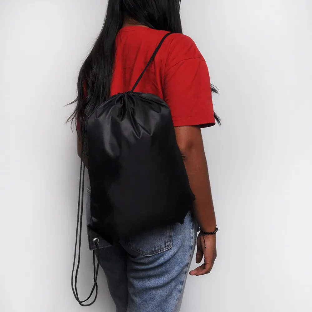 Mochila Sacola Em Nylon 190D - Preta - 42X32Cm - Thumbnail 7