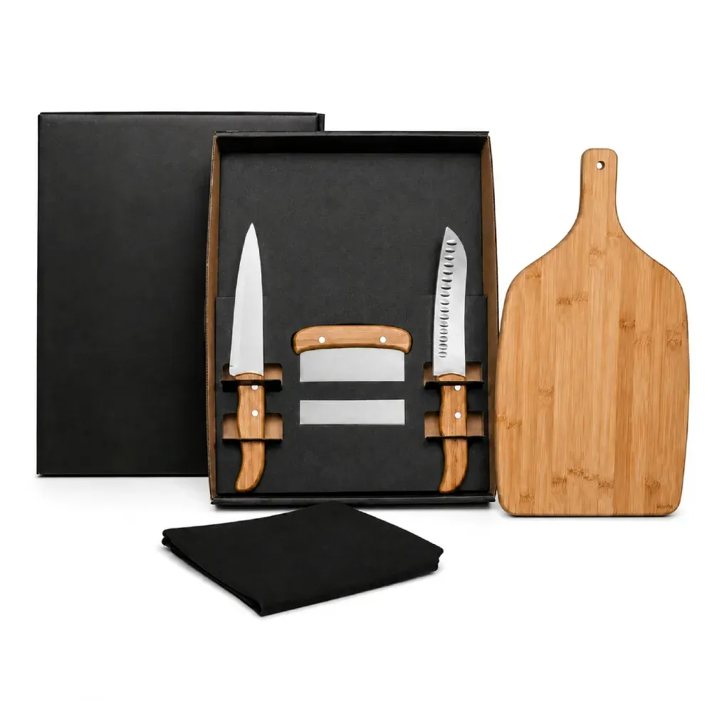 Kit Para Cozinha Em Bambu / Inox Com Espátula Multiuso - 4 Pçs