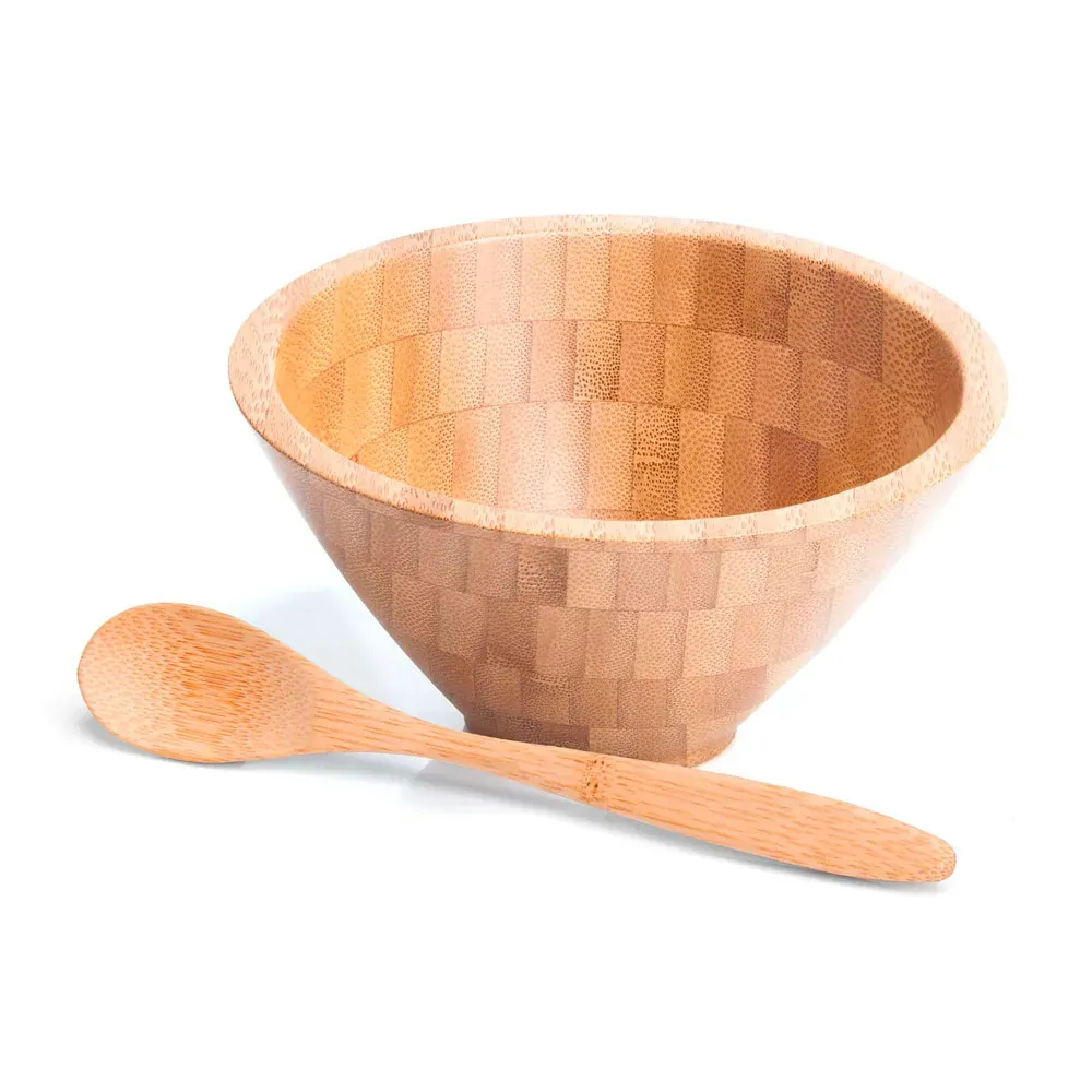Cumbuca Em Bambu Com Colher De 18Cm 400Ml