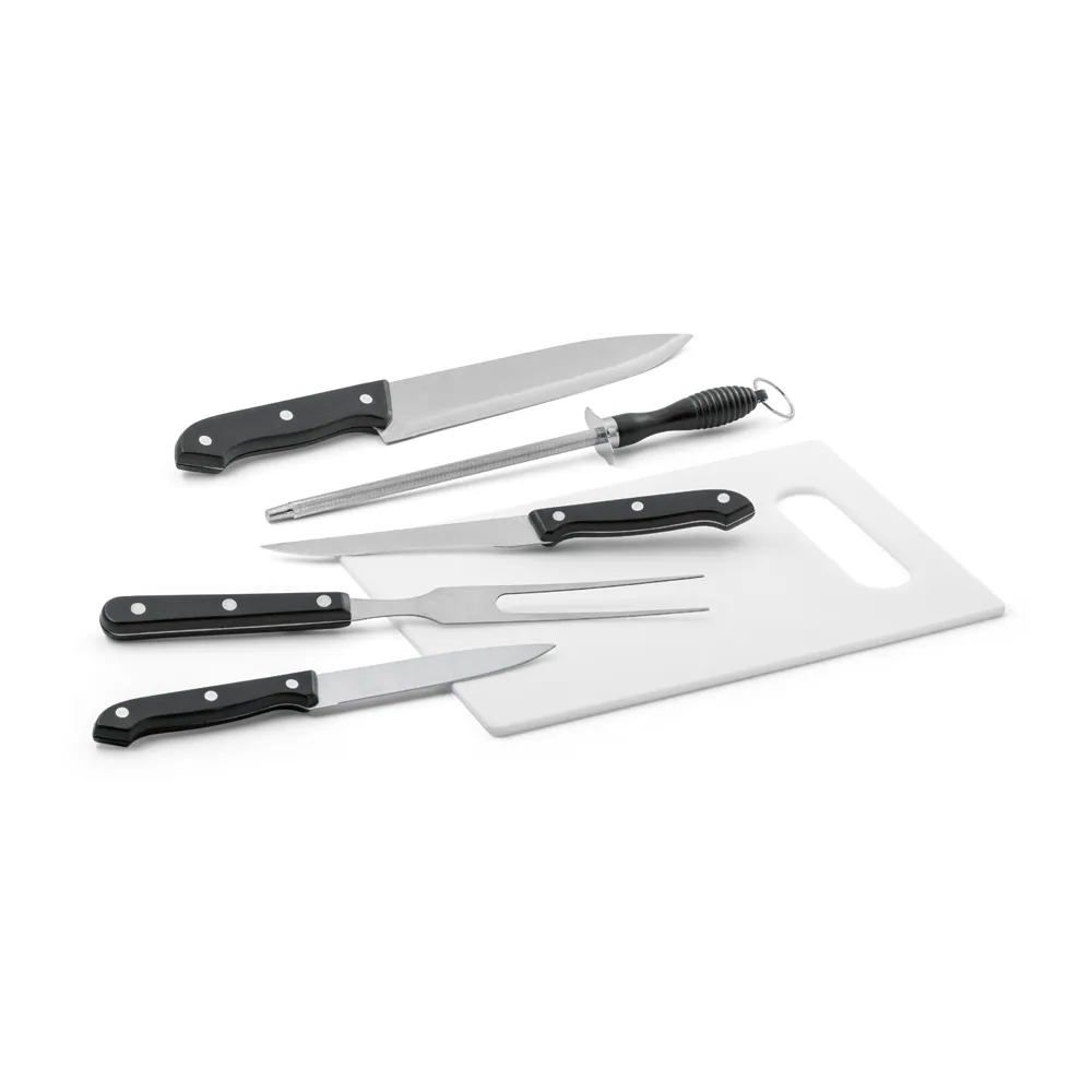 BOTALY. Kit churrasco em estojo de nylon 210D com tábua em PP e 5 utensílios em aço inox e PP - Thumbnail 2