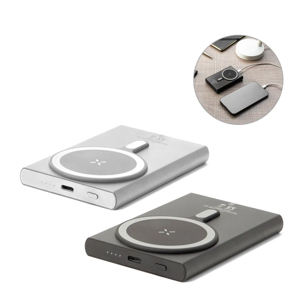 WRIGHT 5. Bateria portátil magnética com carregamento super-rápido em alumínio reciclado e ABS reciclado (5.000 mAh)