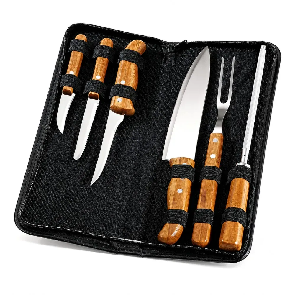 Conj. De Facas Bambu / Madeira / Inox Com Estojo Frankfurt - 7 Pçs