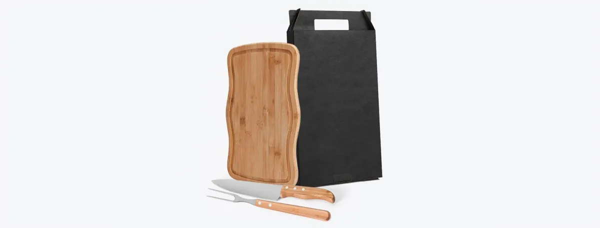 Conj. Para Churrasco Em Bambu / Madeira / Inox - 3 Pçs