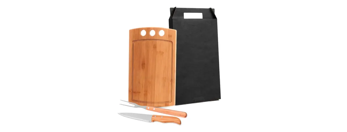 Conj. Para Churrasco Em Bambu / Madeira / Inox - 3 Pçs