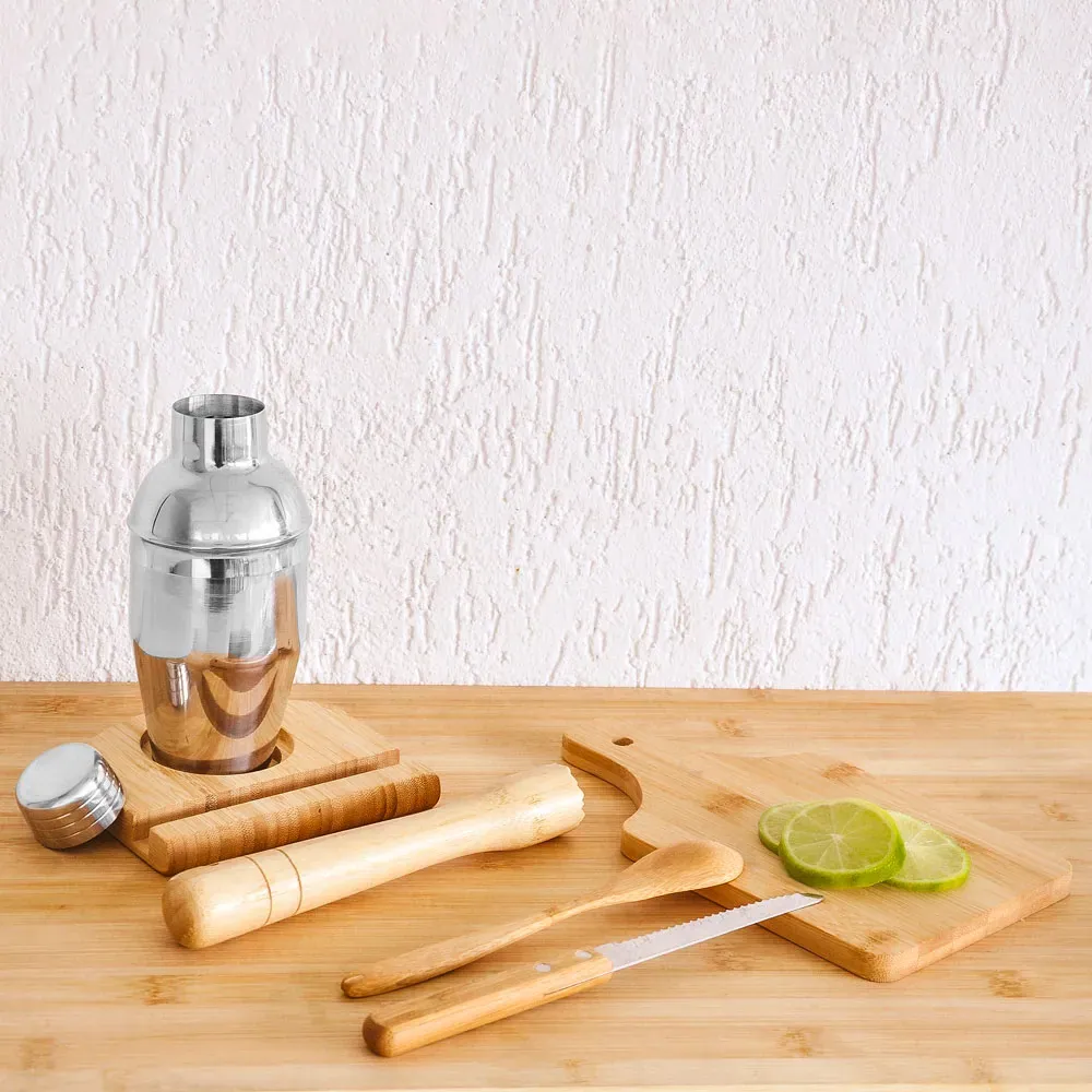 Kit Para Caipirinha Em Bambu / Madeira - 0,35 L - 6 Pçs - Thumbnail 2