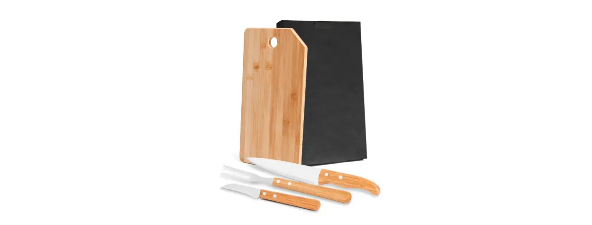 Conj. Para Cozinha Em Bambu / Madeira / Inox Oregon - 4 Pçs