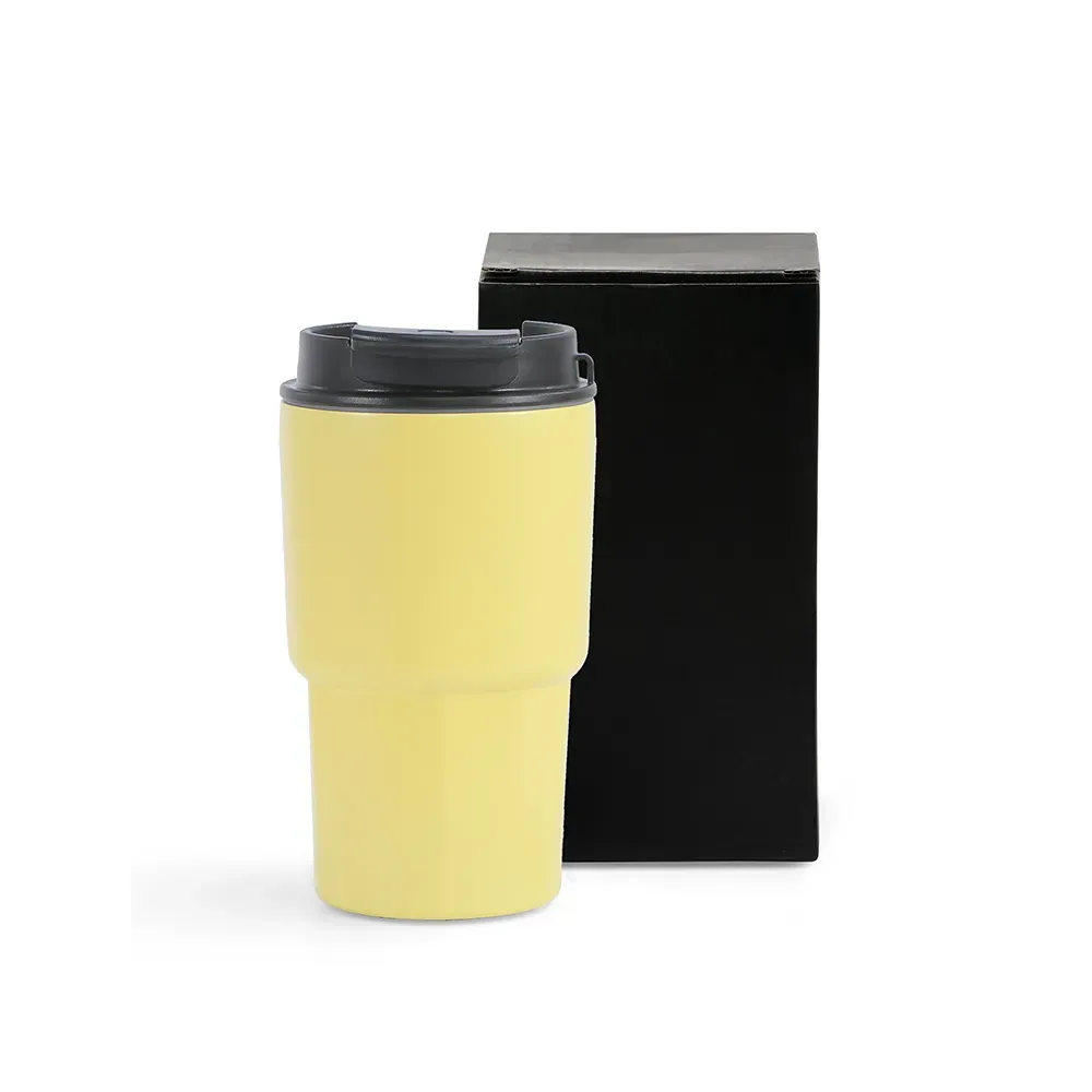 Copo Térmico Em Aço Inox - Amarelo Claro - 450 Ml - Thumbnail 2