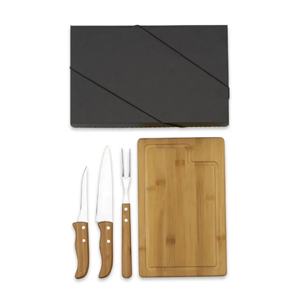 Kit Para Churrasco Em Bambu / Madeira / Inox - 4 Pçs - Thumbnail 3
