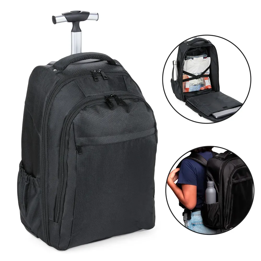 Mochila Em Polyester 600D Com Rodinha - 35L - Preta