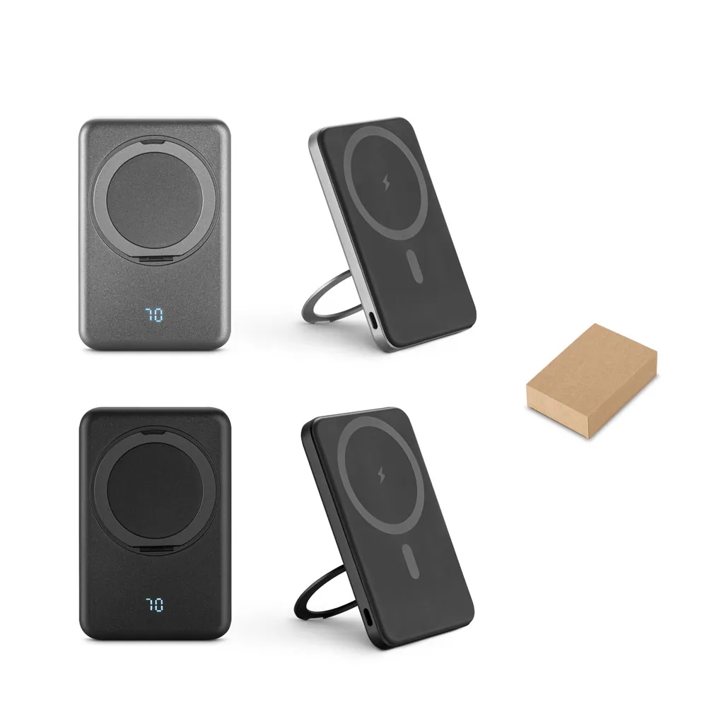 WARSHEL 5. Bateria portátil magnética com carregador por indução super-rápido (5.000 mAh), em ABS 100% reciclado