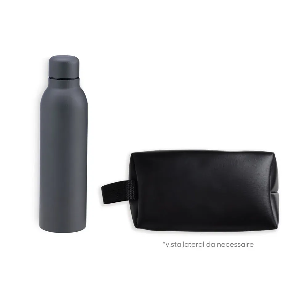 Kit Garrafa E Necessaire - Cinza/Preto - 2 Pçs - Thumbnail 2