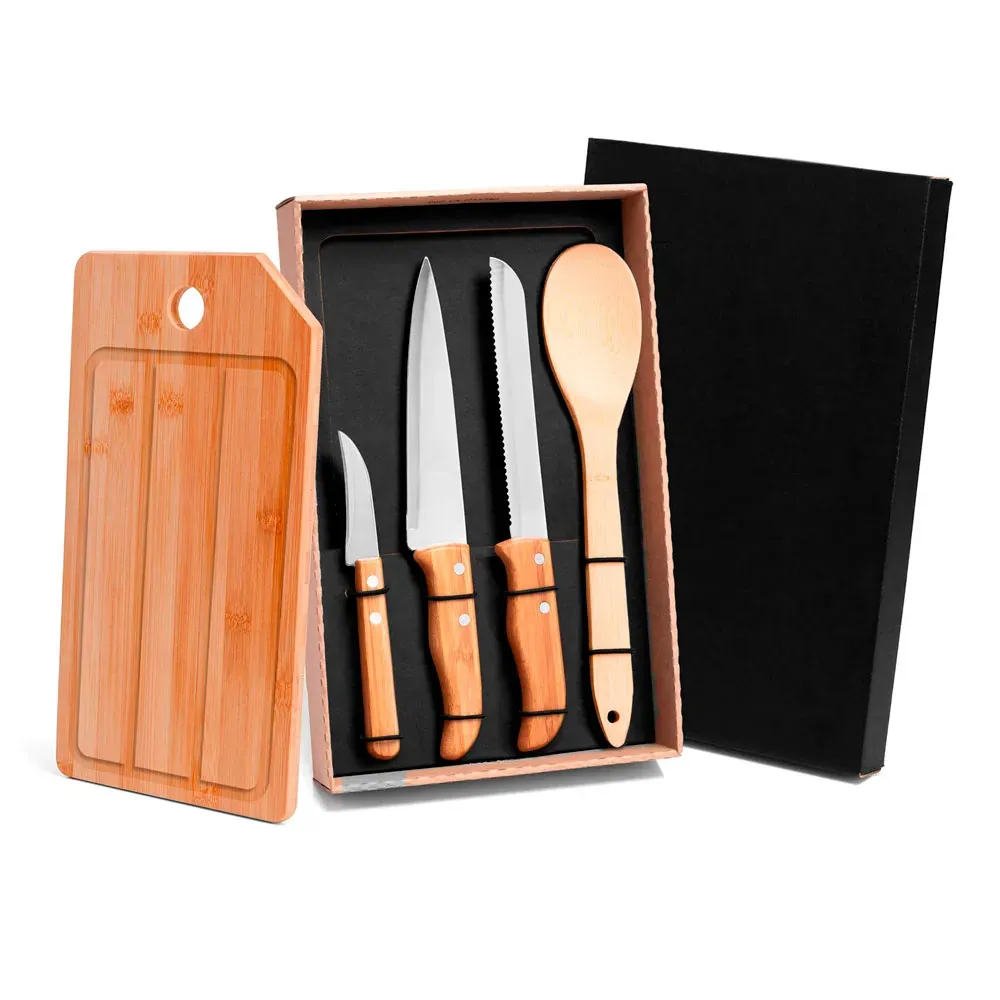 Kit Para Cozinha/Pão Em Bambu/Inox- 5 Pçs - Thumbnail 2