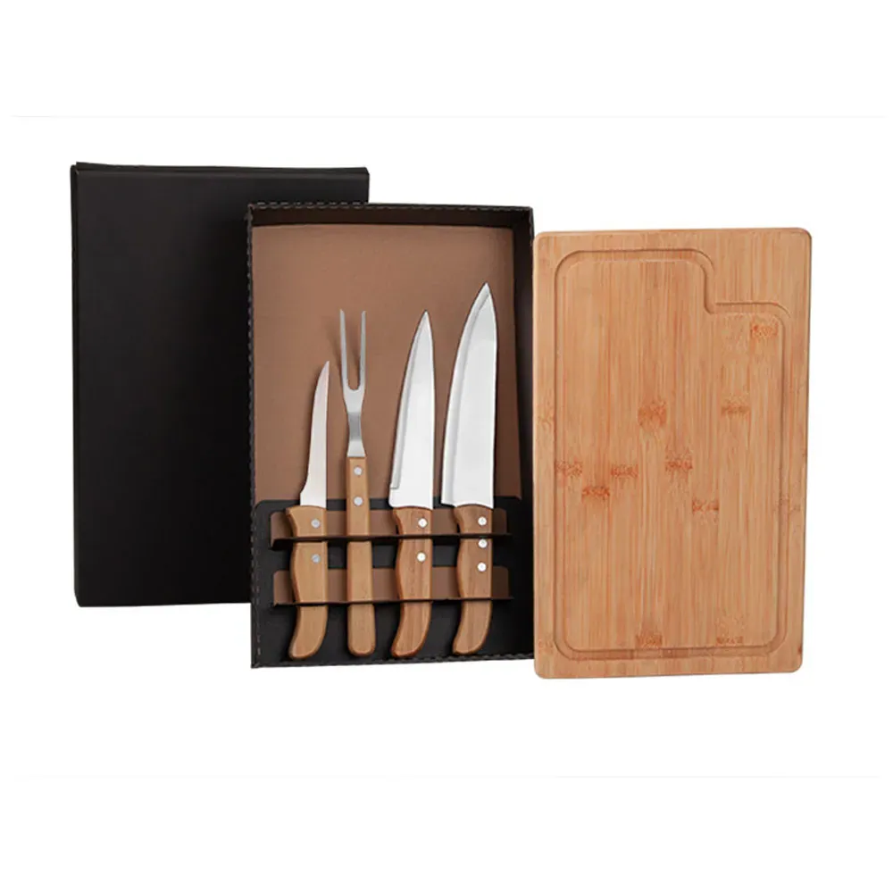 Kit Para Churrasco Em Bambu / Madeira / Inox - 5 Pçs - Thumbnail 3