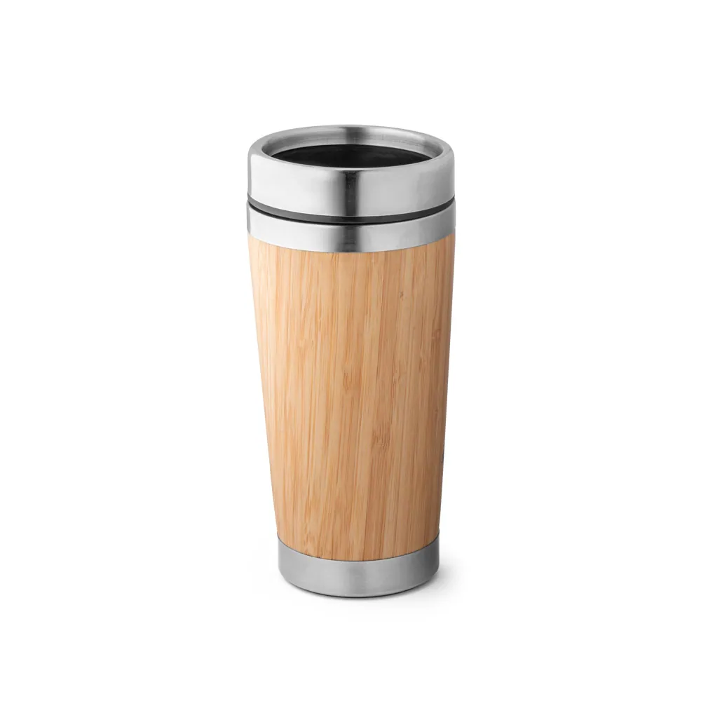 PIETRO. Copo de viagem térmico em aço inox e bambu, de parede dupla isolada a ar (500 mL) - Thumbnail 3