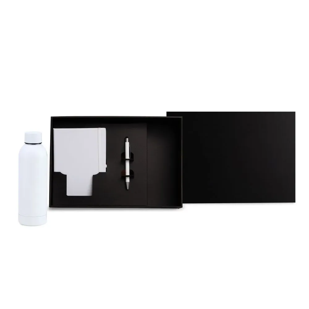 Kit Garrafa, Caderno E Caneta - Branco - 3 Pçs