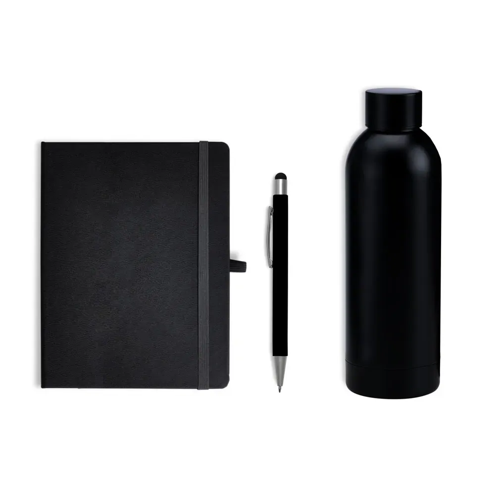 Kit Garrafa, Caderno E Caneta - Preto - 3 Pçs - Thumbnail 2