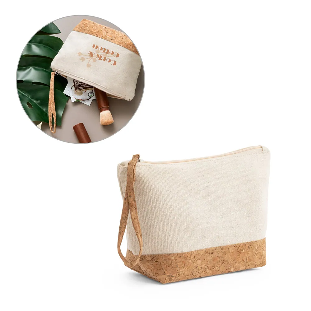 BLANCHETT. Bolsa de cosméticos 100% de algodão (280 g/m²) com detalhes em cortiça