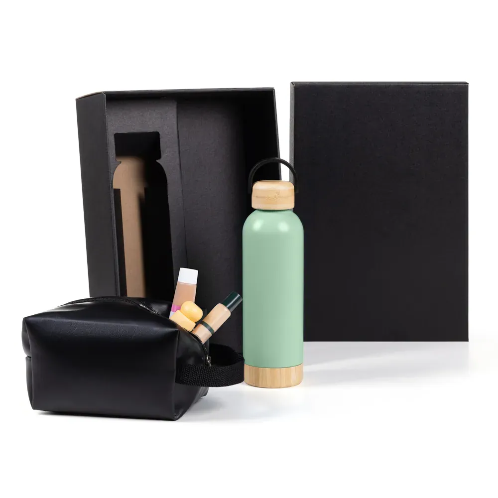 Kit Garrafa E Necessaire - Verde/Preto - 2 Pçs