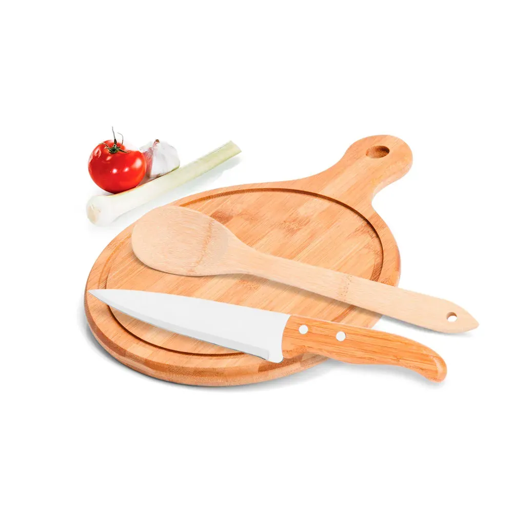 Conj. Para Cozinha Em Bambu / Inox - 3 Pçs