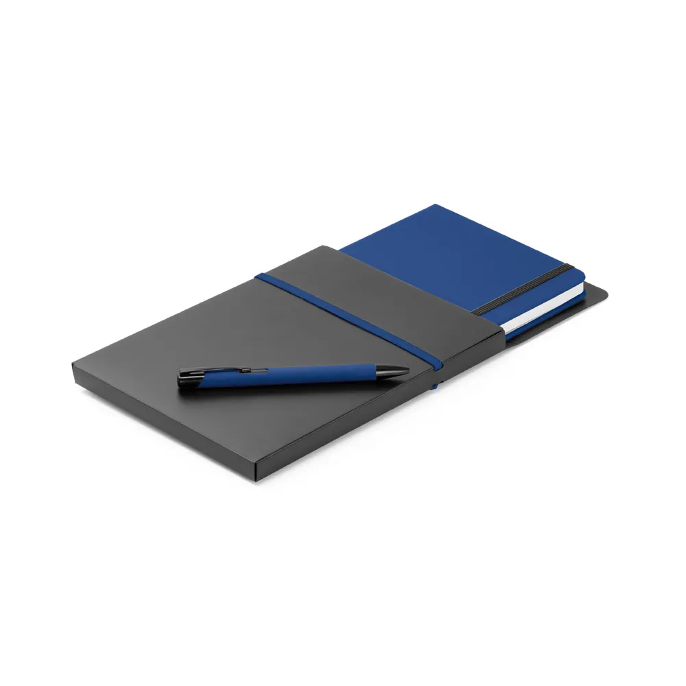 SHAW. Conjunto de caderno A5 e caneta esferográfica com escrita em azul - Thumbnail 5