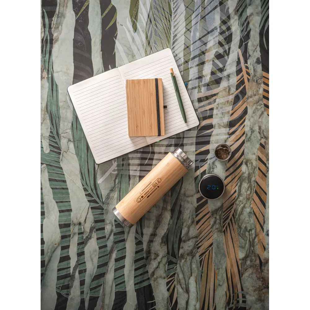 JOSHUA. Garrafa térmica em aço inox e bambu, de parede dupla isolada a vácuo, com termómetro digital (430 mL) - Thumbnail 4