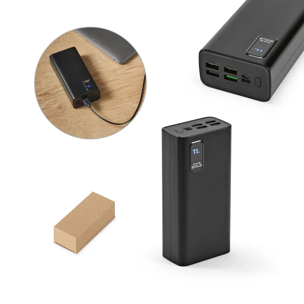 GURDON. Bateria portátil em ABS 100% reciclado (30.000 mAh)
