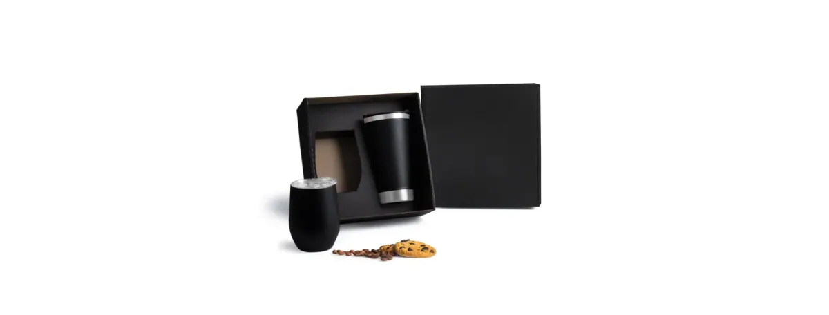Kit De Copos Térmicos Em Aço Inox - 340Ml / 500Ml - Preto - 2 Pçs