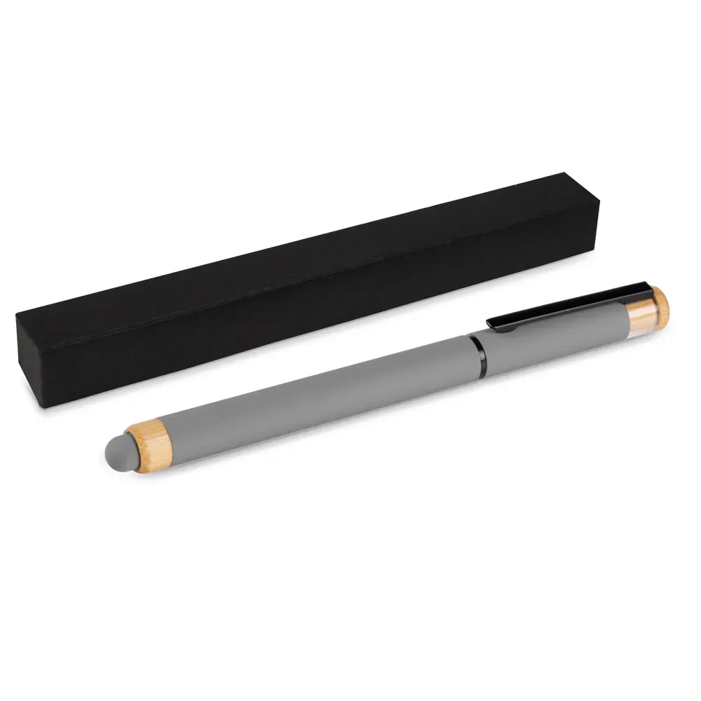 Caneta Roller Em Alumínio Reciclado / Bambu - Cinza