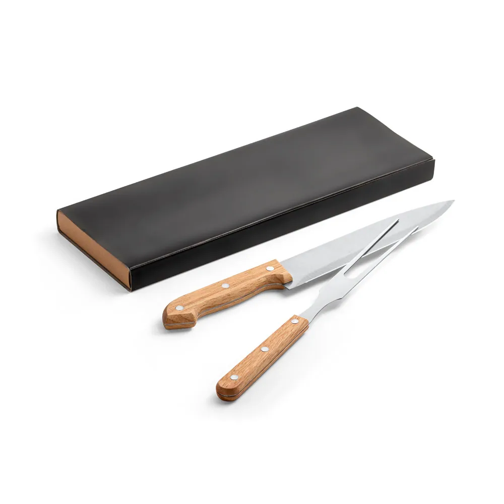 ALIOLI. Kit churrasco em caixa kraft com 2 utensílios em aço inox e bambu - Thumbnail 4