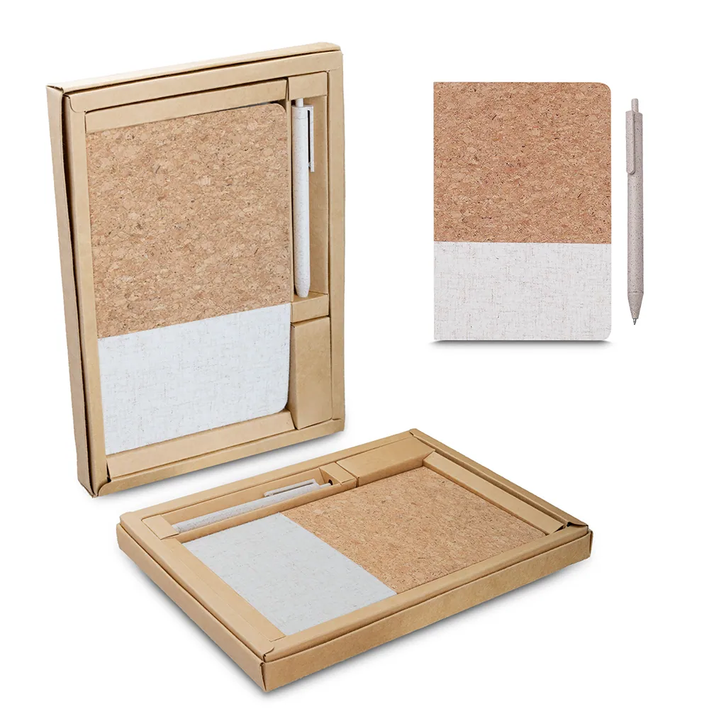 Kit Escritório A5 Capa em Cortiça e Caneta Plástica Reciclada